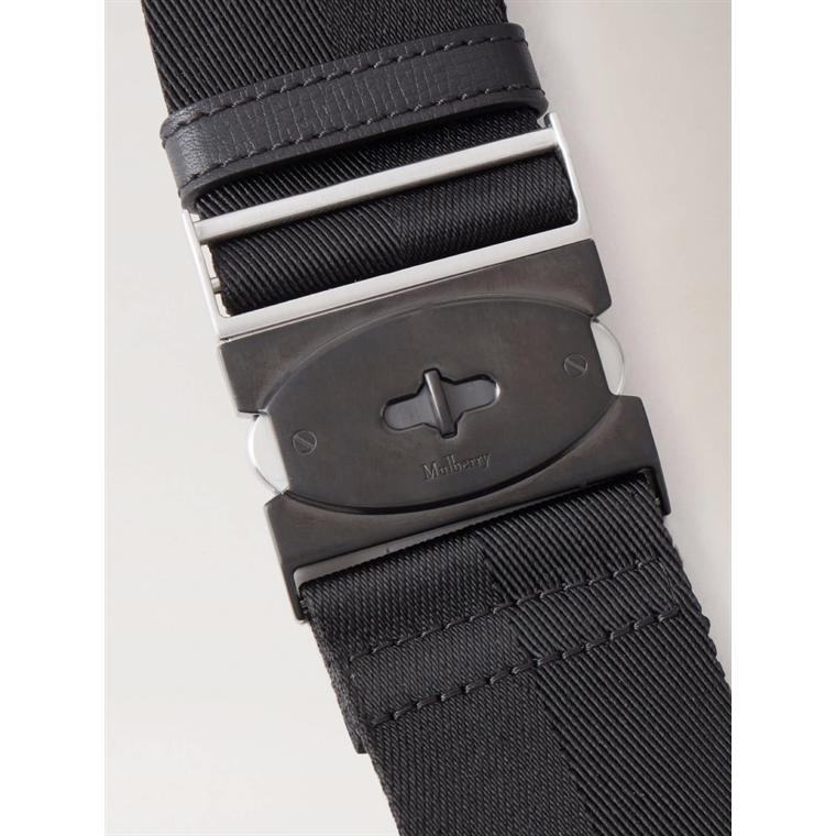 Mulberry Utility Postman\'s Buckle Belt Bag Black Cross-Boarded Grain